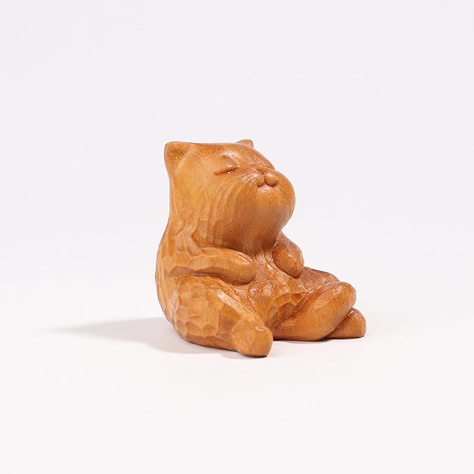 Wooden Cat Figurines,Sculpture Lovely Orange Cat Art Statue Mini Carved Ornament Figurine Small Animals Collectible for Home Office Garden Bedroom Desktop Bookshelf Decoration Gifts