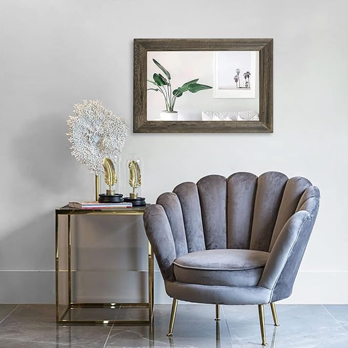 Retro Wall Mirror with Wood Framed Large Rectangle Hanging Mirrors 20"x16" Decorative for Bathroom Bedroom Living Room
