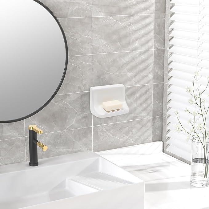 White Vintage Mounted Ceramic Soap Dish for Shower Wall,Retro Ceramic Soap Holder Porcelain Soap Tray for Home Bathtub Bathroom Sink Shower Wall Easy to Clean Keep Soap Dish Dry