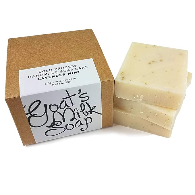 Handmade Fresh Goat's Milk Bar Soap, Olive Oil Based With Organic Shea Butter (Lavender Mint, 3 bars Economy Pack)