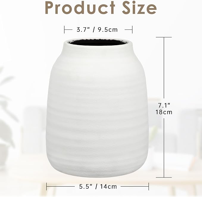 Briful 7.1in Rustic Shabby Ivory Ceramic Vase, Vintage Farmhouse Decor, Whitewashed Terra Cotta Antique Pottery Pampas Vases for Home Living Room Kitchen Mantel Table Shelf Decorations