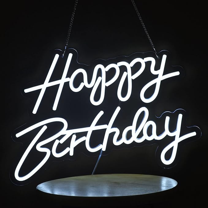 Happy Birthday Neon Sign for Wall Decor, with Dimmable Switch, Reusable Neon Light Sign for All Party Decoration(17X12inches,White)