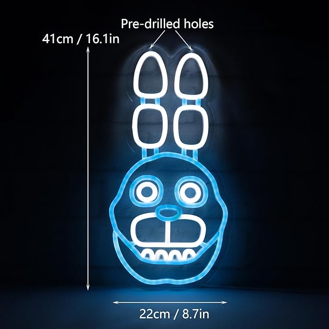 Bonnie The Rabbit Neon Signs for Wall Decor,LED Neon Lights for Bedroom,Birthday、Christmas Gifts for kids 5V Power Adapter 16.1 * 8.7Inch