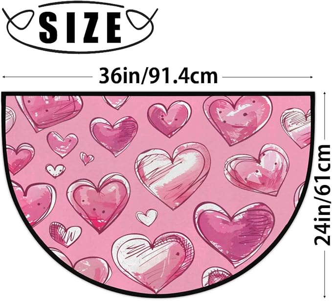 Half Round Doormat Valentine's Day Decorative Rug Half Moon Kitchen Mat Cute Bathroom Rug Washable for Living Room Bedroom Decorative Gift Love Pink