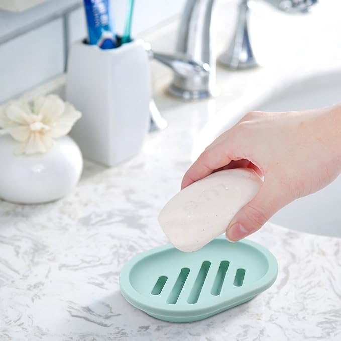 Topsky 2-Pack Soap Dish with Drain, Soap Holder, Soap Saver, Easy Cleaning, Dry, Stop Mushy Soap (Green)