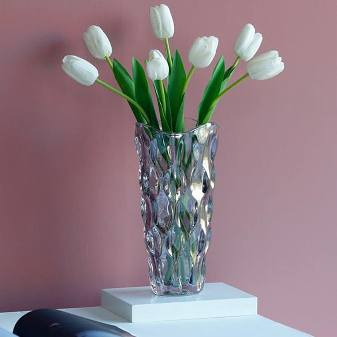CEMABT 9.5inch 3.4 lb Glass Vases for Flowers Unbreakable Thickened Morden vase for Tables Centerpieces,Colorful,Vintage and Clear Rose Large Flower vases for Bouquet Unique Gifts(Grey)