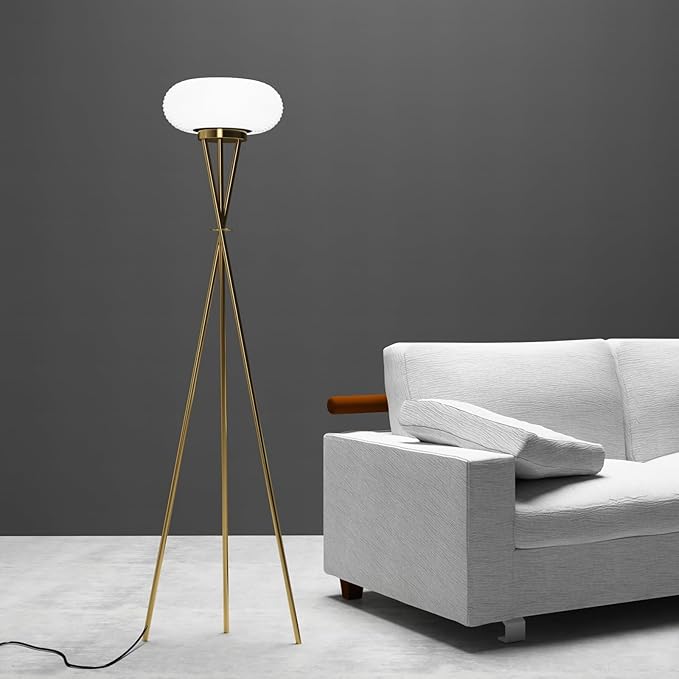 Led Tripod Floor Lamp, Three Colour Dimmable Torch Lamp, Torchiere Floor Lamp for Living Room, Bedroom, Office, Dorm Room - Gold