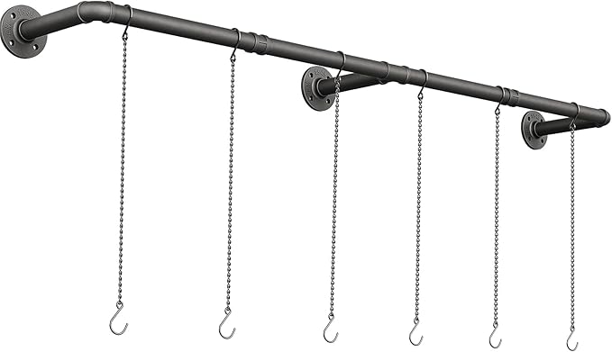 Plant Hanger Indoor, Hanging Planters Rod for Indoor Plants with 6 Hanging Chains, Wall Plant Hanging Rod for Window Ceiling, 65.7 Inch, Metal/Black, Pots Not Included
