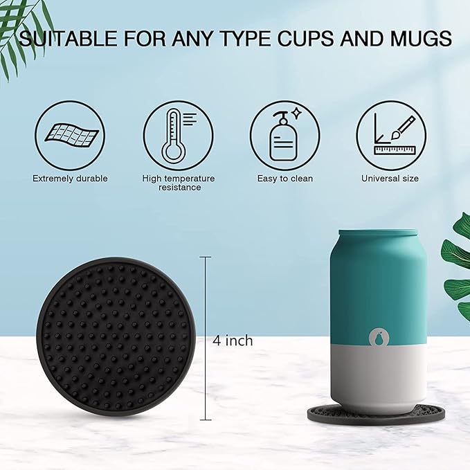 Silicone Coasters Set - Deep Grooved, Non-Slip & Non-Stick, Heat Resistant - Prevents Furniture & Tabletop Damages (Dots, 2Pack-Black)