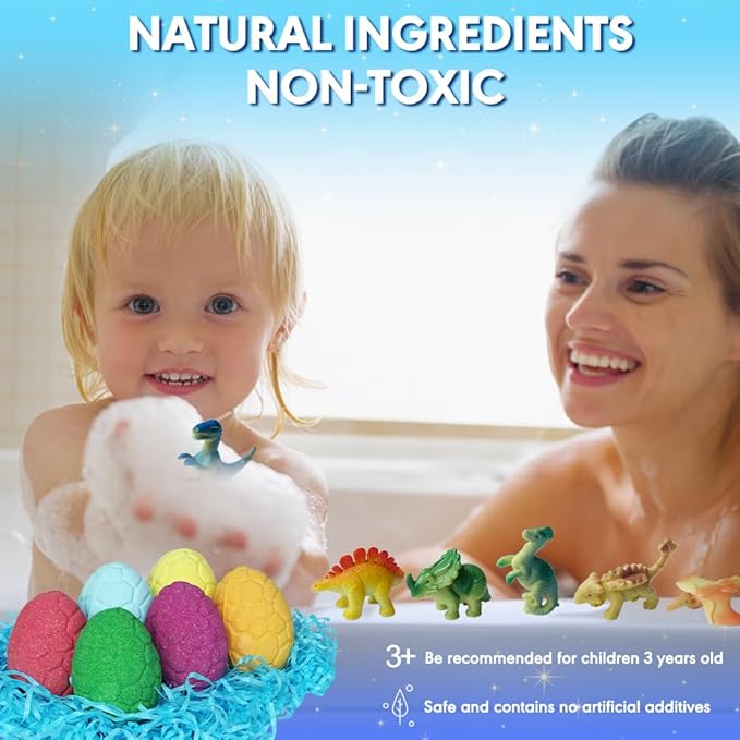 Bath Bombs for Boys with Surprise Inside, KAV Dino Large Bathbombs Giftset, 6 Pcs Egg Bubble Bath Bomb for Men, Fizzies Skin Safe, Girls Natural Organic Bathbomb Gift Set Surprise