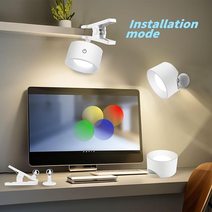 Adetu LED Wall Sconces 2 Pcs with Remote, Wall Mounted Lights Rechargeable Battery Operated, 3 Color Temperatures & Dimmable Wall Lamp Magnetic 360° Rotation Wireless Light for Reading Bedside