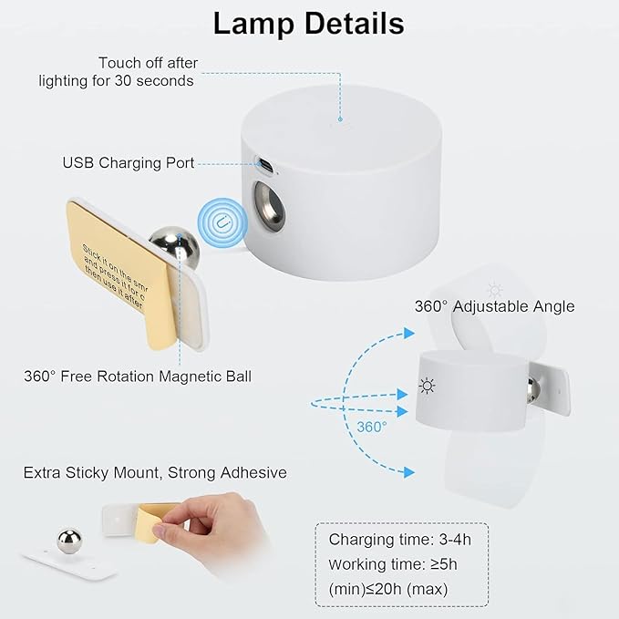 Lightess LED Smart Wall Sconces Set of 2, Dimmable Wall Mounted Lamp with 3 Lighting & RGB & Ambiance Mode, APP & Touch Control, Rechargeable Battery Operated Wall Light for Bedside Reading, White