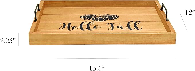 Elegant Designs HG2000-NHF Decorative Wood Serving Tray w/Handles, 15.50" x 12", Hello Fall