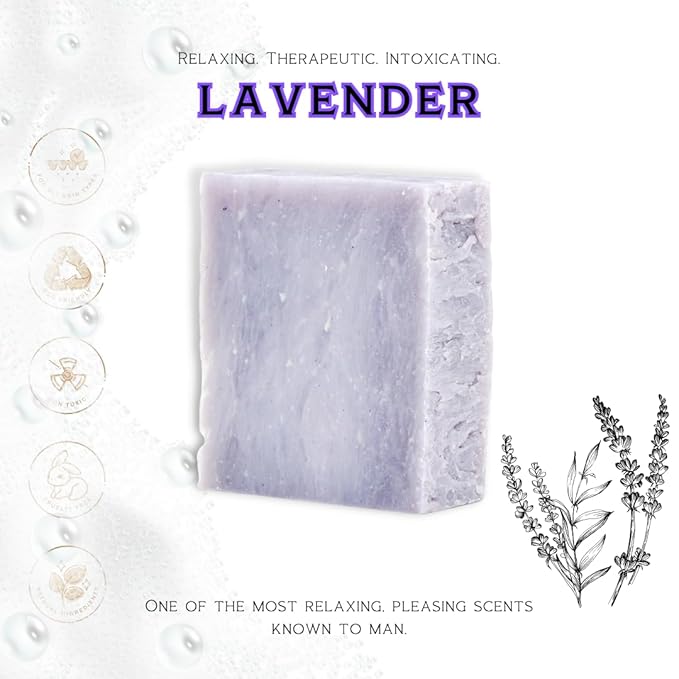 Lavender Organic Soap Bar - Made in USA - All Natural Bath Soaps for All Skin Types - Plant Based, Cold Process and Handmade