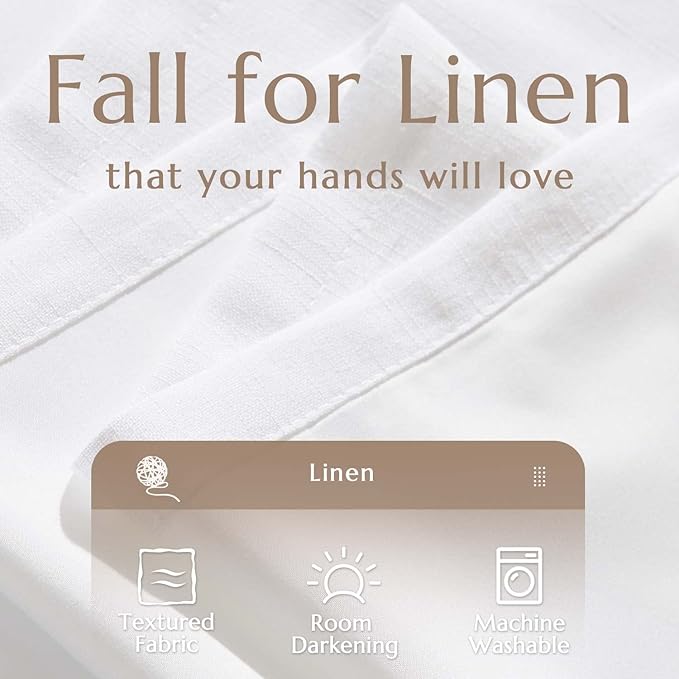 jinchan White Lined Linen Blend Curtain for Living Room 96 Inch Length 2 Panels Curtains for Sliding Glass Doors, 50 Inch Wide Drapes with Rod Pocket Back Tab(50W x 96L, White)
