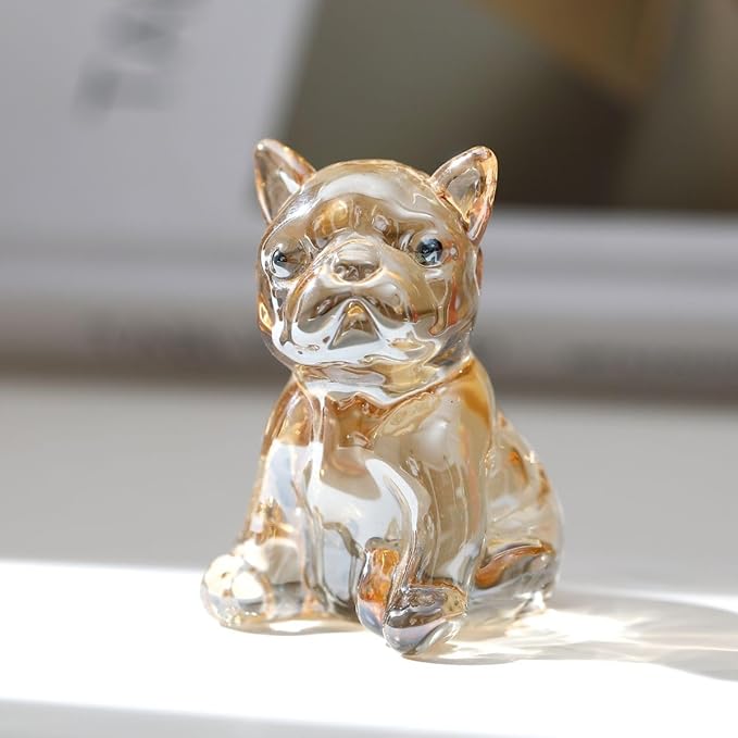 Crystal Glass Dog Figurine Glass Animal Decoration Siiting Bulldog Paperweight Hand Blown Glass Art Animal Collectible Figurines Gift for Women