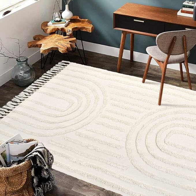 LEEVAN Boho Rainbow Area Rug Floor Carpet 3x5 ft, Farmhouse Rugs Runner Washable Woven Living Room Rug Bohemian Bathroom Throw Rug Indoor Outdoor Geometric Kitchen/Hallway/Bedroom/Porch/Laundry Room