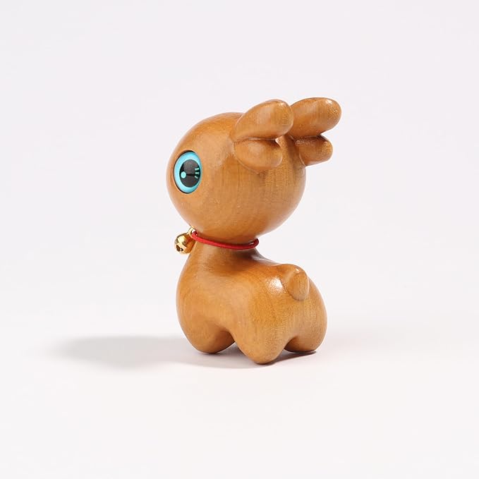 Christmas Deer Wooden Figurine,Gift Decoration Handmade Art Carved Small Animal Garden Statue,Desk Miniature Wood Carving Decoration Lovely Home Decor Table Living Room Festival Decoration