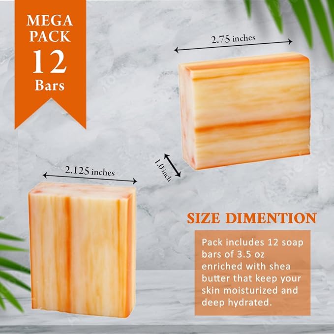 Orange Zest Scented Natural Soap Bars (12 Bars), 3.5oz Moisturizing French Triple Milled Soap Bars Enriched with Shea Butter - Pure Plant Oil Bath & Body Soap Bars
