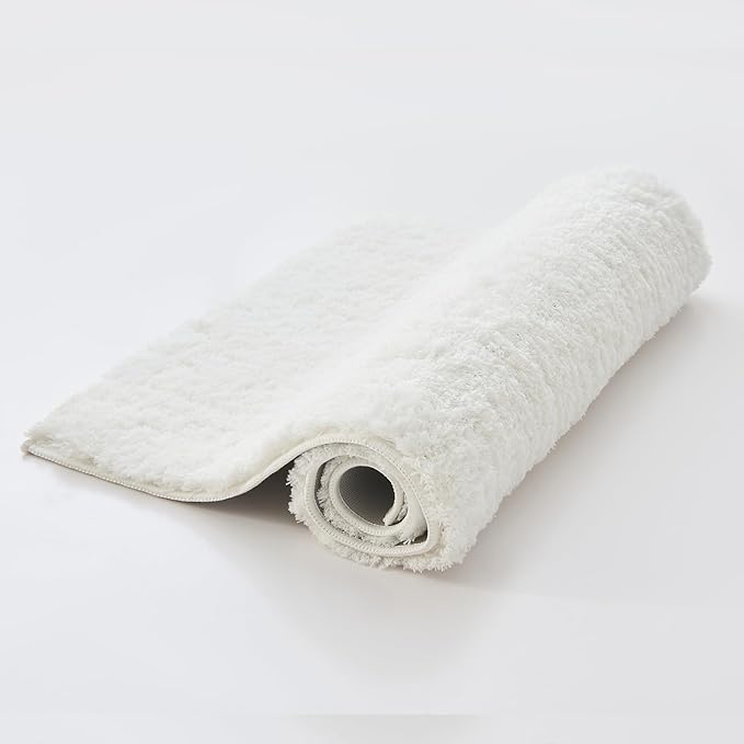 CozeCube White Bath mats 36" x 24", Non Slip Shaggy Bathroom Rug, Ultra Soft Machine Washable Plush Pile Rugs, Fluffy Microfiber for Bedroom