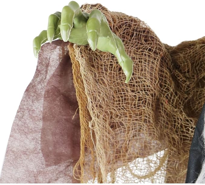 Haunted Hill Farm Talking Hunchback Witch, Halloween Animatronic with Movement and Lights for Battery Operated Scary Indoor or Covered Outdoor Halloween Decorations, Creepy Halloween Prop