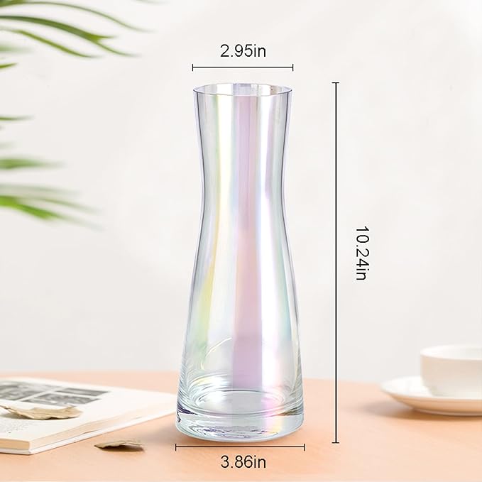 Aoderun Flower Vase for Decor 10" Clear Glass Vase for Centerpieces Large Vases for Flowers Dried Flower Home Decor Living Room Kitchen Office Wedding(Iridescent Clear)