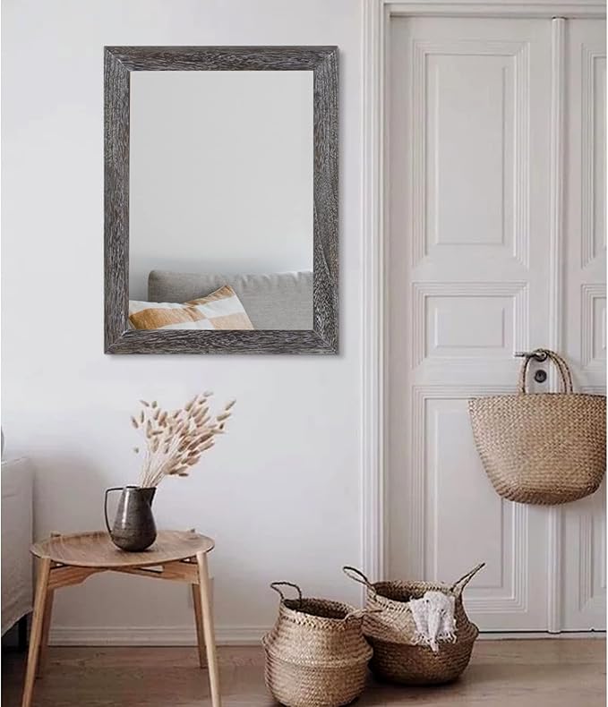 AAZZKANG Wall Mirror with Rectangle Wood Frame Large 28"x20" Rustic Decorative Hanging Mirrors for Bedroom Bathroom Living Room Home Office