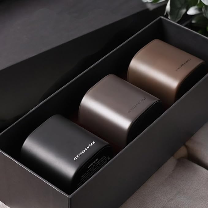 Set of 3 Scented Soy Candles Gift Set 3 Scented Candles, Champagne+Red Teak+Amber Allure,Each Candle Burns for 40-50 Hours, Allowing You to Enjoy Wonderful Aromas for Many Evenings.
