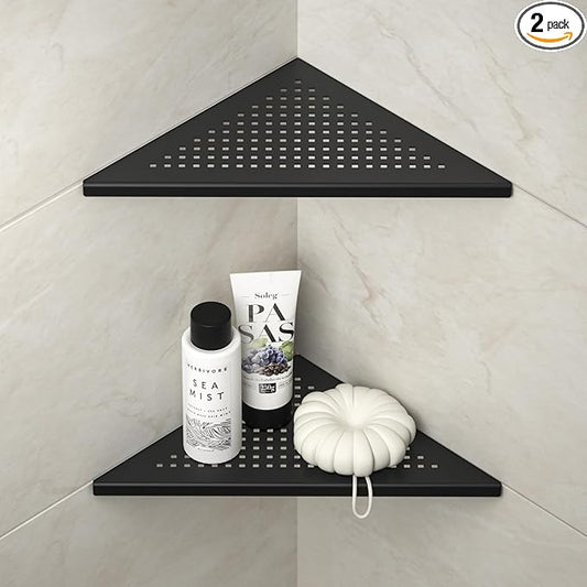 Corner Shower Shelves, 10" Matte Black 304 Stainless Steel Recessed Shelf for Bathroom, Grout in Shelf for Tiled Wall 2 Pack, No Drilling Needed