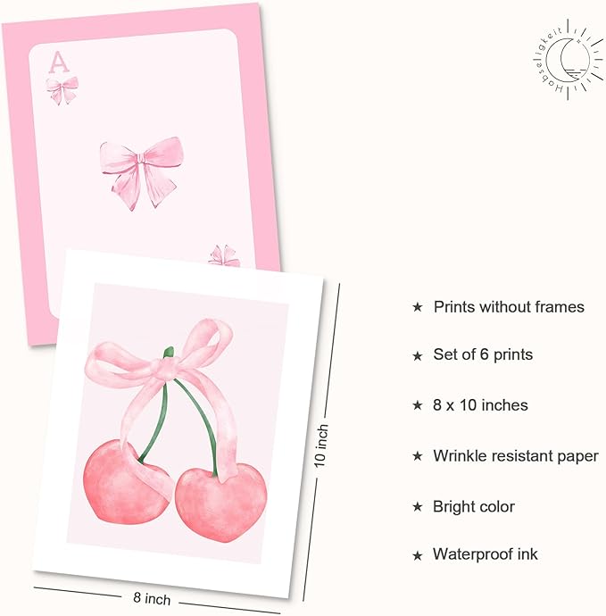 Habseligkeit Pink Danish Pastel Wall Art Prints, Woman Fashion Wall Art Posters for Room Decor Aesthetic, Unique Room Decor for Girls Dorm, Unframed, 8x10in, Set of 6