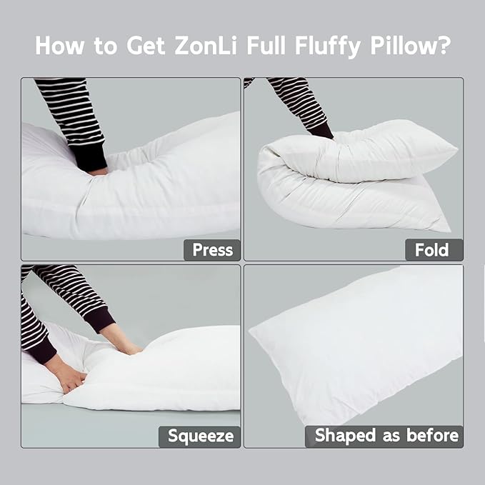 ZonLi Fluffy Body Pillow, Full Body Pillows for Adults, Long Pillow for Sleeping with Removable Cover and Adjustable Filling for Side Sleeper & Pregnancy,Large and Firm Pillow, Machine Washable(Grey)