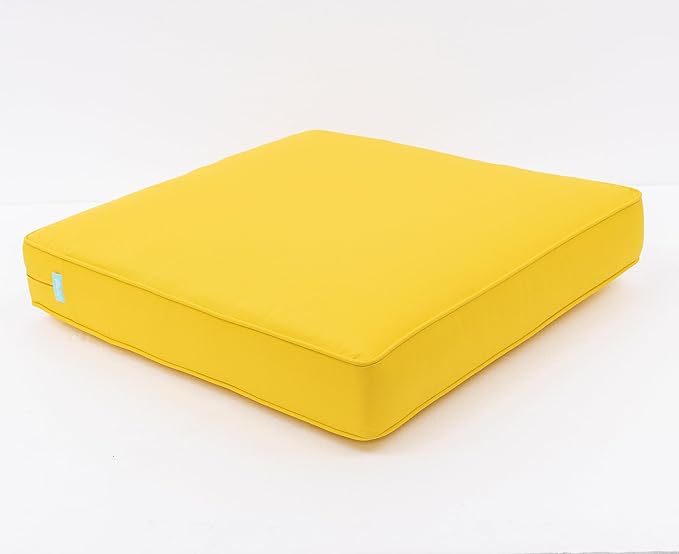 QILLOWAY Outdoor/Indoor Deep Seat Cushions for Patio Furniture, Lawn Chair All Weather Cushion 24 x 24 inch 1 Set(Yellow)
