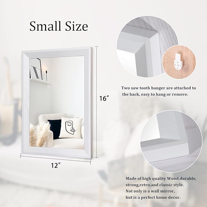AAZZKANG Rectangular Wall Mirror Decorative Wood Framed Mirrors for Farmhouse Bedroom Bathroom Living Room Entryway Hanging Home Decor Small