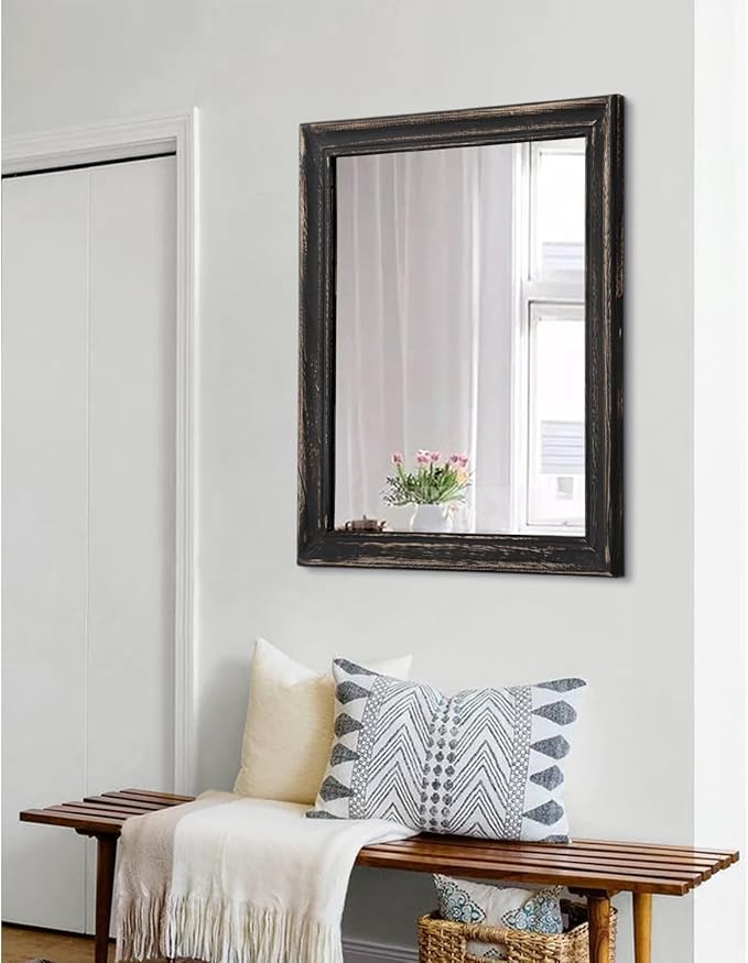 Large Mirrors for Wall with Wood Frame 26"x18" Rectangular Wall Hanging Mirror for Bathroom Bedroom Vanity Entryway