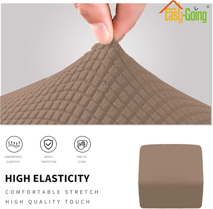 Easy-Going Stretch Ottoman Cover Folding Storage Stool Furniture Protector Soft slipcover with Elastic Bottom (X-Small,Camel)