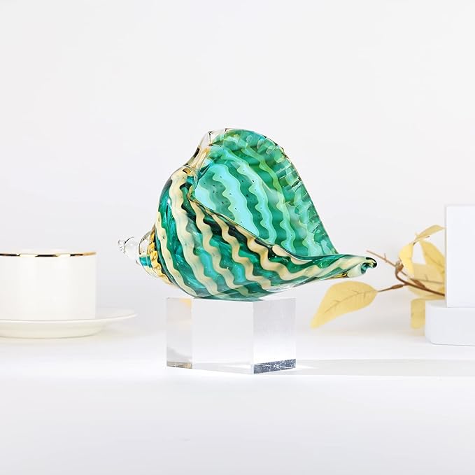 Blown Glass Conch Decorative Sculpture, Modern Glass Art - Conch Shell Decorative Statue, Shell Sculpture for Dining Table, Entryway, Coffee Table, Living Room, Kitchen, Shelf Filler.