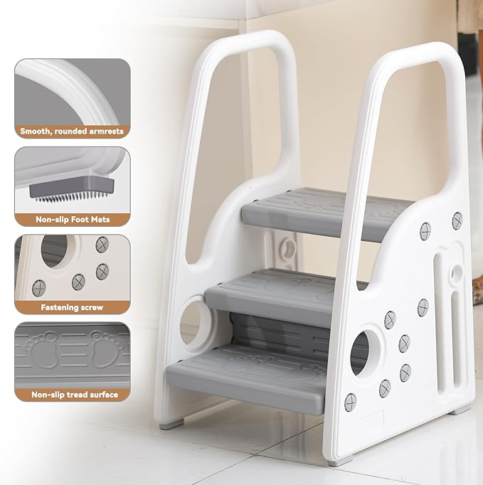 Toddler Step Stool for Bathroom Toilet Potty Training Children Step Ladder Step Stool for Kids with Safety Handles (three floor)