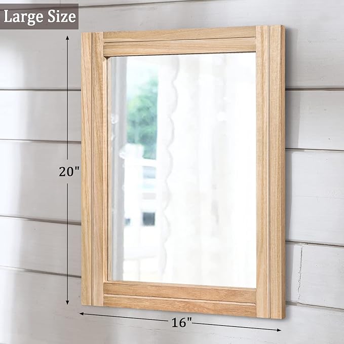 AAZZKANG Rustic Mirrors for Wall with Rectangular Wood Frame Decorative for Farmhouse Bedroom Bathroom Living Room Home Office Large 20"x16"