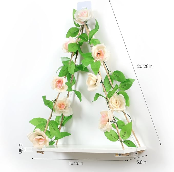 Floating Shelves for Wall,Plant Wall Decor,Hanging Shelf,Cottage Core Decor,Room Decor Aesthetic,Boho Room,Adhesive Shelves,Floating Shelves for No Drilling,Two-Piece Set(Champagne Flower)