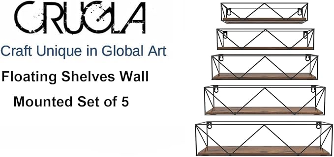 CRUGLA Bathroom Shelves Wall Mounted Set of 5, Hanging Storage Floating Shelf for Bathroom, Kitchen, Bedroom, Living Room Home Decor