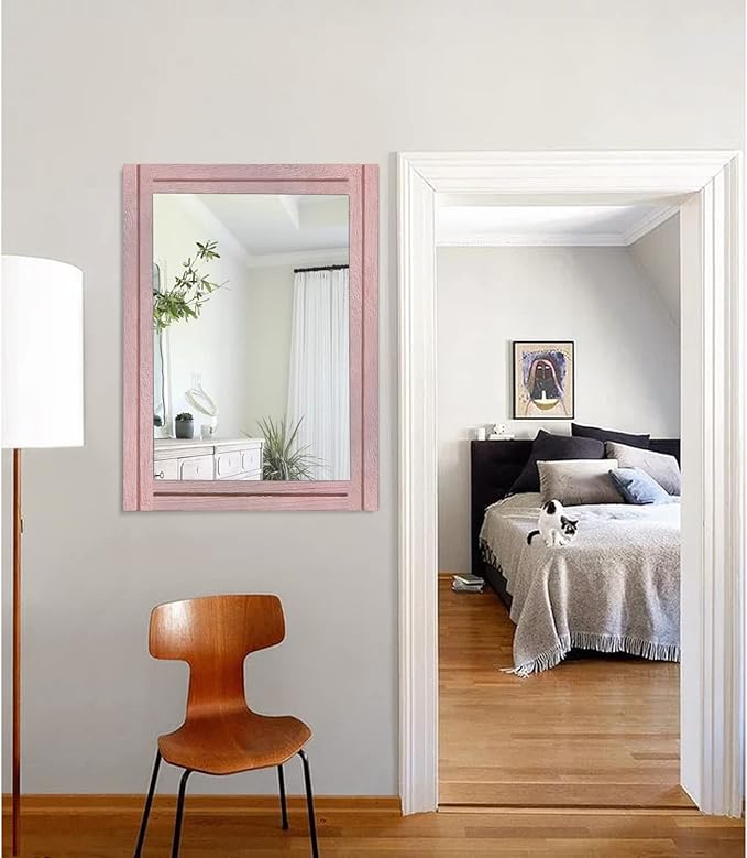 AAZZKANG Rectangle Mirror with Wood Framed Modern Farmhouse Hanging Wall Mirrors Decor for Bedroom Bathroom Living Room Home Entryway Large 26"x18"