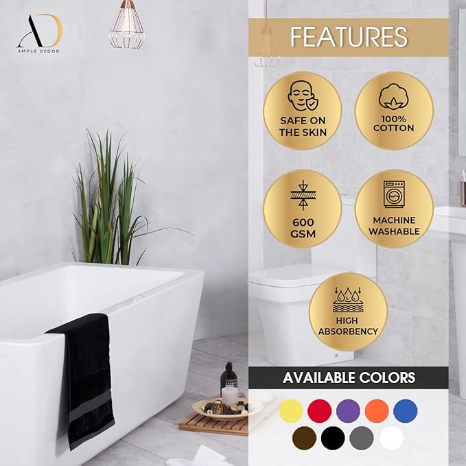 Ample Decor Bathroom Hand Towels 18 X 28 Inch 600 GSM 100% Cotton, Highly Absorbent - 2 Pcs Yellow