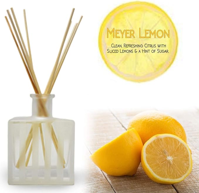 LOVSPA Meyer Lemon Reed Diffuser Set - Refreshing Citrus Scent Diffuser for Home - Non-Toxic Oil Reed Diffuser - Made in The USA