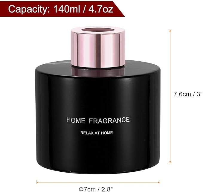 HARFINGTON Empty Glass Diffuser Bottle 140ml/4.7oz Refillable Fragrance Accessories Aromatherapy Jar Container for Replacement Reed Diffuser DIY Home Bathroom Black with Gold Tone Cap