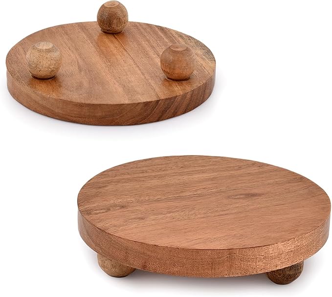 NIRMAN Display Stand Round Acacia Wood Stand for Display Wooden Stand for Kitchen/Bathroom Counter/Plant Stand (5.5" x 5.5" x 1.5"), (Set of 2)