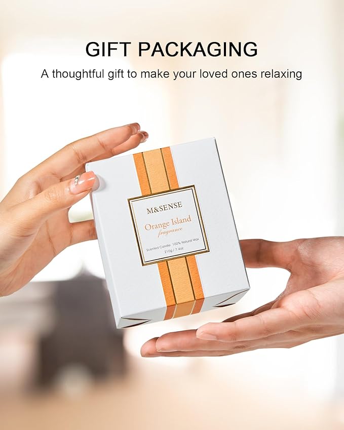 M&SENSE Soy Candles for Home Scented, Orange Island Scented 7.4oz 40 Hours Long Lasting, Natural Aromatic Jar Candle for Spa Bathroom Bedroom, Leather Wrapped Luxury Candle Gifts for Men & Women