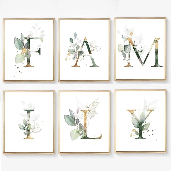 Family Theme Botanical Simple Life Green Leaf Painting Bathroom Wall Decor Art Print Set of 6 (8”X10”), Boho Leaf Eucalyptus Wall Décor, Modern Bohemia Botanical Floral Leaves Kitchen Plant Pictures.