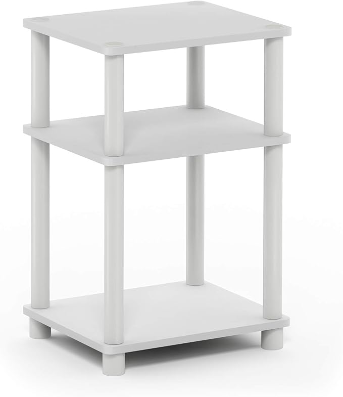 Furinno Just 3-Tier Turn-N-Tube End Table / Side Table / Night Stand / Bedside Table with Plastic Poles, 1-Pack, White(Espresso)/White