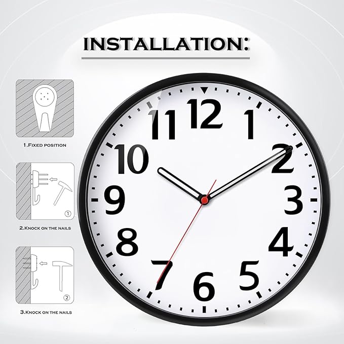 Wall Clock Silent & Non Ticking Modern Quartz Battery Operated Digital Quiet Sweep Office/Home/School/Kitchen Decor Clocks 9 Inch Black