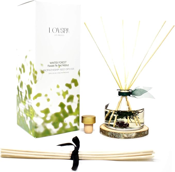 LOVSPA Winter Forest Pine Reed Diffuser Gift Set | Juniper Berries, Sandalwood & Cedar Notes | Made with Real Botanicals + Wooden Coaster | Proudly Made in The USA